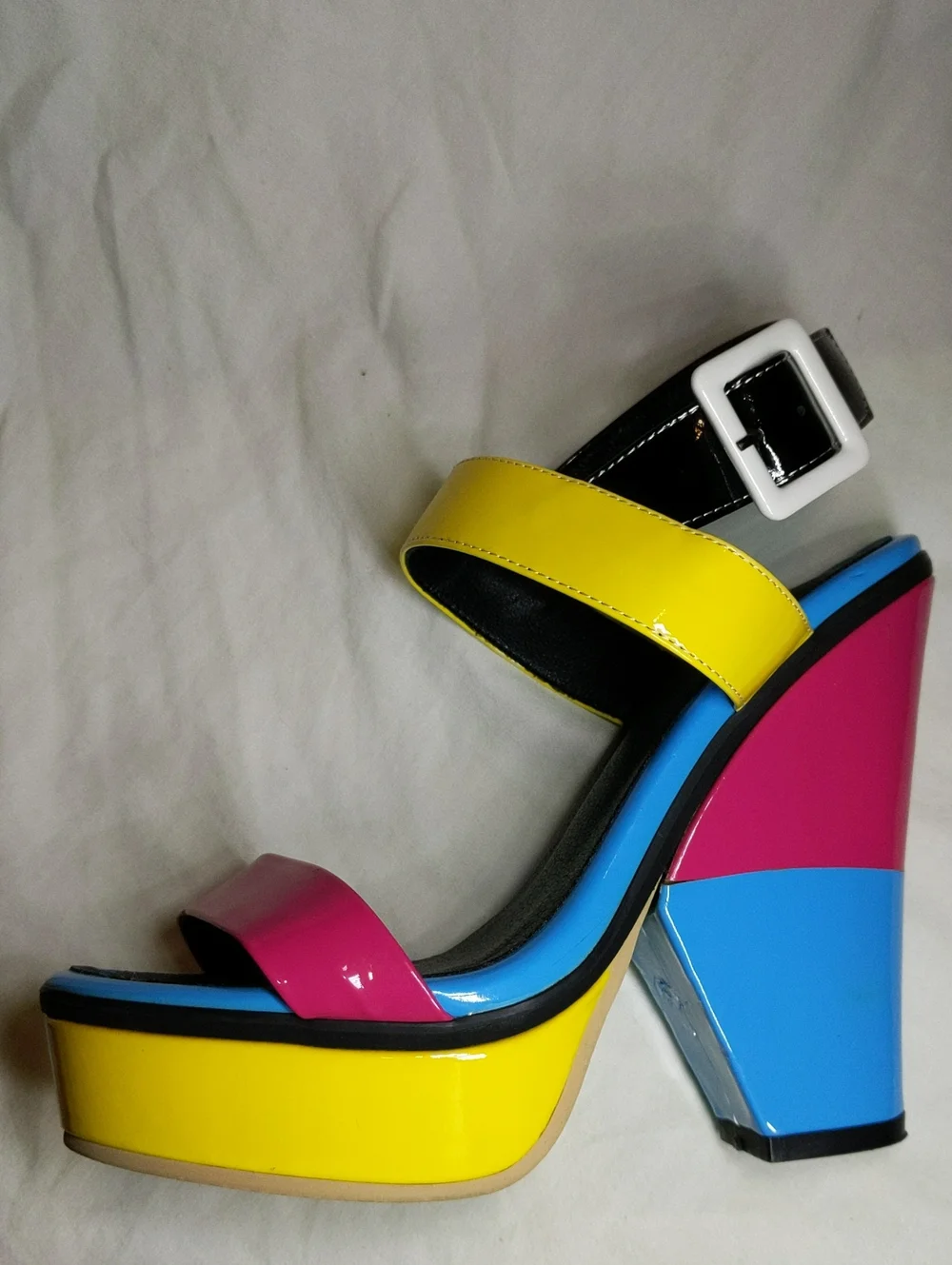 Giuseppe Zanotti Multicolor Platform Sandals in Yellow, Pink & Blue